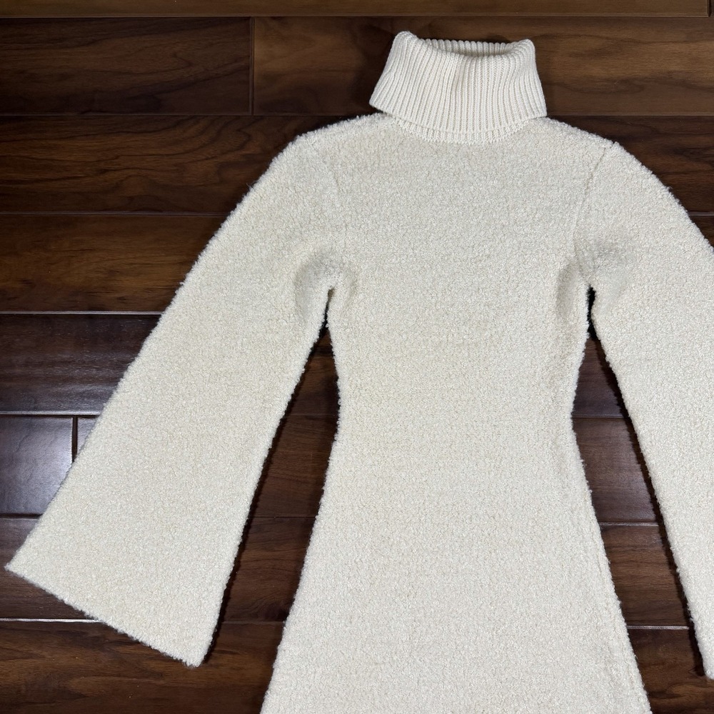 GRLFRND Size XS Ivory Maeko Boucle Thick Knit Midi Sweater Dress Bell Sleeve - Picture 2 of 10